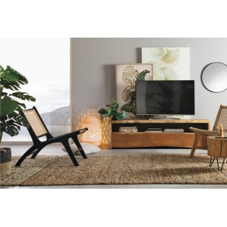 Meuble TV en bois d'acacia naturel 3 tiroirs 1 niche L160 MIMOSA - HELLIN