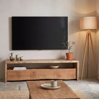 Meuble TV en bois d'acacia naturel 3 tiroirs 1 niche L160 MIMOSA - HELLIN