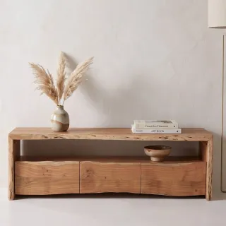 Meuble TV en bois d'acacia naturel 3 tiroirs 1 niche L160 MIMOSA - HELLIN