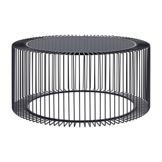 Table basse ronde filaire en verre et en metal noir d80 spirale