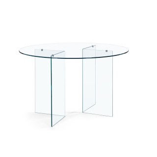 Table de salle a manger design ronde en verre transparent d130 idora