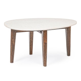 Table basse ovale vintage en manguier et marbre blanc l70 blany