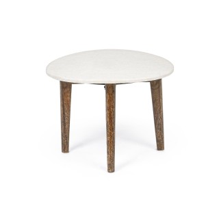 Table basse ovale vintage en manguier et marbre blanc L70 BLANY - HELLIN