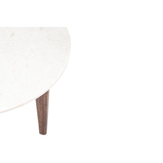 Table basse ronde vintage en manguier et marbre blanc D60 BLANY - HELLIN