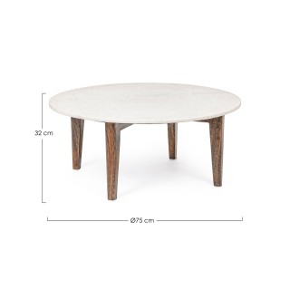 Table basse ronde vintage en manguier et marbre blanc L75 BLANY - HELLIN