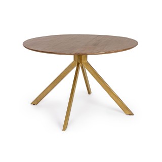 Table a manger ronde en manguier et pied laque laiton l120 ringo
