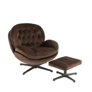 Fauteuil relax et son repose pied tissu et metal lounge