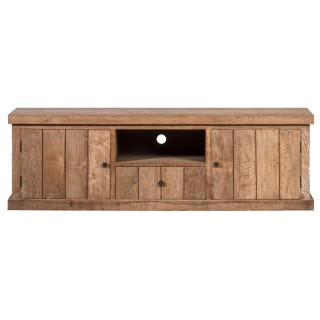 Meuble tv en bois recycle 2 portes 1 tiroirs 1 niche