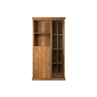 Vitrine en bois recycle et metal 2 portes 2 tiroirs 2 niches ouverte