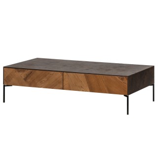Table basse en bois de teck et métal 4 tiroirs - HELLIN