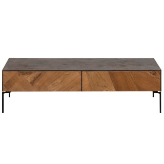 Table basse en bois de teck et metal 4 tiroirs