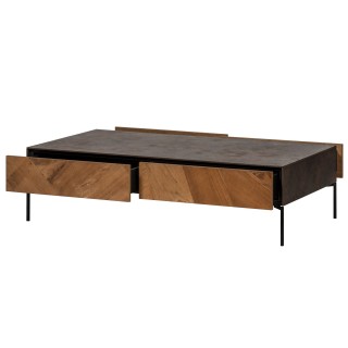 Table basse en bois de teck et métal 4 tiroirs - HELLIN