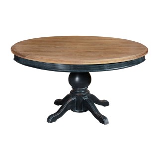 Table ronde en teck naturel et pietement noir patine