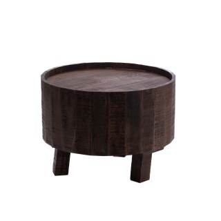 Table basse ronde en manguier fonce avec rangement d60 foret