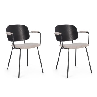 Chaise de salle a manger a accoudoirs tissu et bois lot de 2 jade