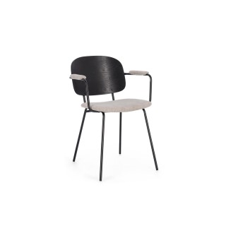 Chaise de salle à manger à accoudoirs tissu et bois (lot de 2) JADE - HELLIN