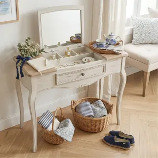 Console coiffeuse en bois avec miroir et rangements GARANCE - HELLIN