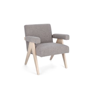 Fauteuil bouclette a accoudoirs et bois naturel zaia