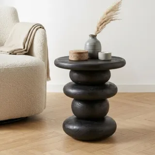 Table basse ronde en bois de manguier noir D40 - CAIRN