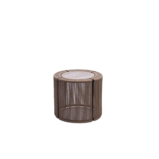 Bout de canape rond en metal manguier et jute d46 kruger