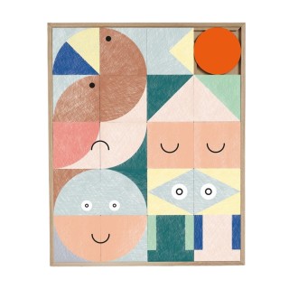 Tableau en bois taquin enfant aux couleurs pastel 63 x 78 kifkif
