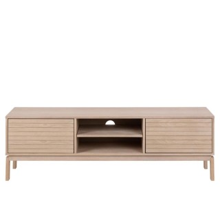 Meuble tv bas en chêne blanchi 2 portes 2 niches l160 liac