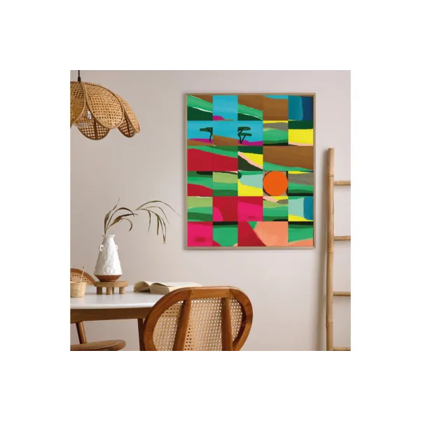 Tableau en bois taquin décors de cote d'opale  78 x 93 Falaize- HELLIN