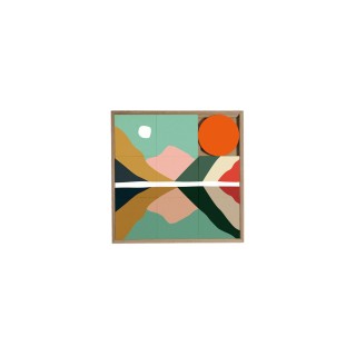 Tableau en bois taquin nature montagne 48 x 48 reflet