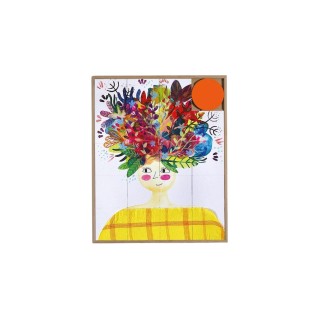 Tableau en bois taquin oeuvre originale 63 x 78 la dame aux fleurs