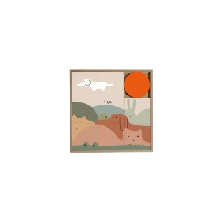 Tableau en bois taquin enfant animaux du monde 48 x 48 ohlala