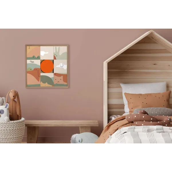 Tableau en bois taquin enfant animaux du monde  48 x 48 Ohlala - HELLIN