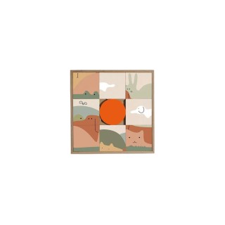 Tableau en bois taquin enfant animaux du monde  48 x 48 Ohlala - HELLIN