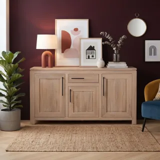 Buffet bas en chêne clair : 3 portes / 1 tiroir | Hellin