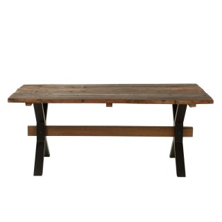 Table de ferme industriel en bois et pieds croises metal l180 marie