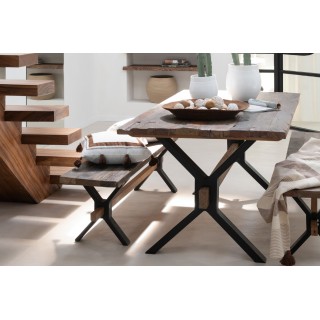Banc de ferme industriel en bois et pieds croisés métal L180 - HELLIN