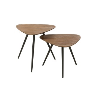 Table basse gigogne en teck recycle brosse et en metal set de 2 dili