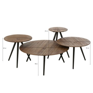 Tables basses gigognes rondes en teck recyclé et métal (set de 4) -HELLIN