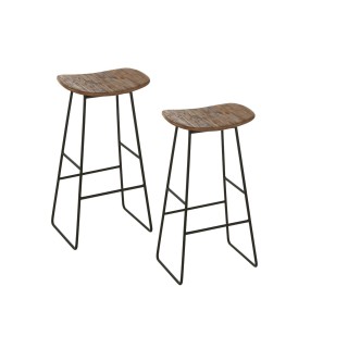 Tabouret de bar en teck recycle brosse et en metal lot de 2 dili