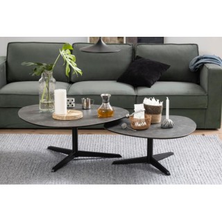Table basse galet en céramique et pied en métal noir L84 BARBARA - HELLIN
