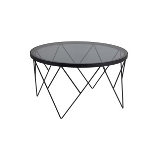 Table basse ronde en verre fume et metal noir d80 bromley