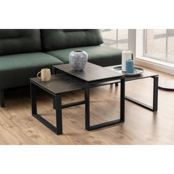 Table basse rectangulaire en céramique et métal (set de 2) KATHY - HELLIn