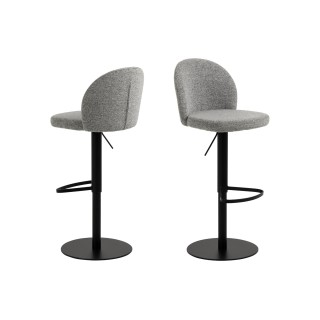 Tabouret de bar en tissu gris clair et pietement en metal noir lot de 2 patia