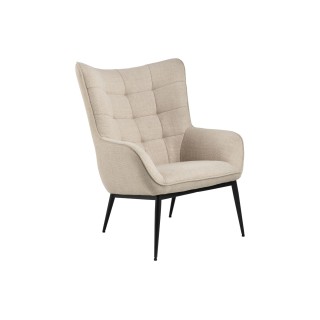 Fauteuil en tissu beige capitonne pietmeent oblique en metal noir otis