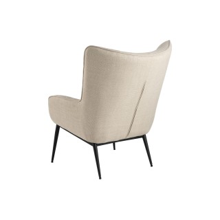 Fauteuil en tissu beige capitonné piétmeent oblique en métal noir - OTIS