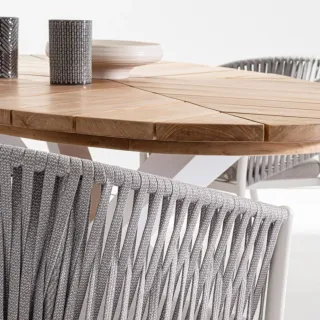 Table à manger de jardin ovale en teck et métal L240 CAP FERRET - HELLIN
