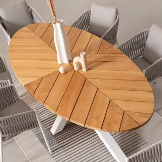 Table à manger de jardin ovale en teck et métal L240 CAP FERRET - HELLIN