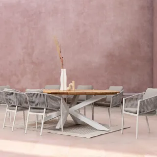 Table à manger de jardin ovale en teck et métal L240 CAP FERRET - HELLIN