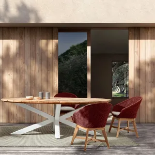Table à manger de jardin ovale en teck et métal L240 CAP FERRET - HELLIN
