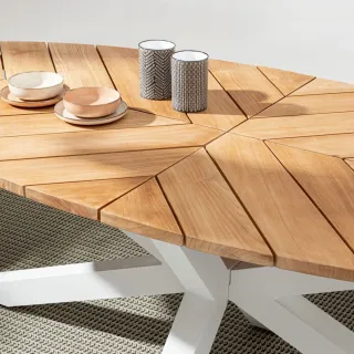 Table à manger de jardin ovale en teck et métal L240 CAP FERRET - HELLIN