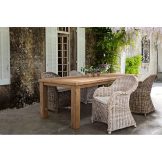 Fauteuil à accoudoirs en rotin naturel et coussin en coton SAINT TROPEZ - HELLIN